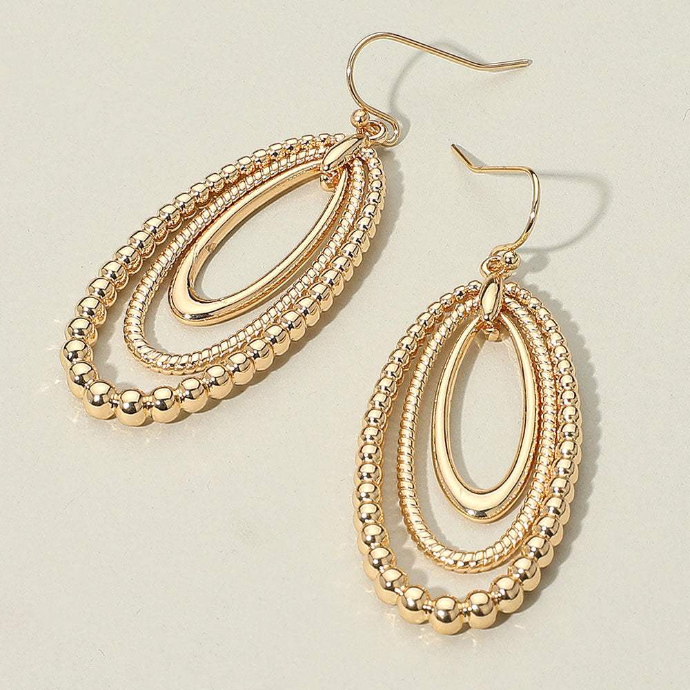 Textured Bead Layered Oval Dangle Earrings - Madeline Love - Flyclothing LLC