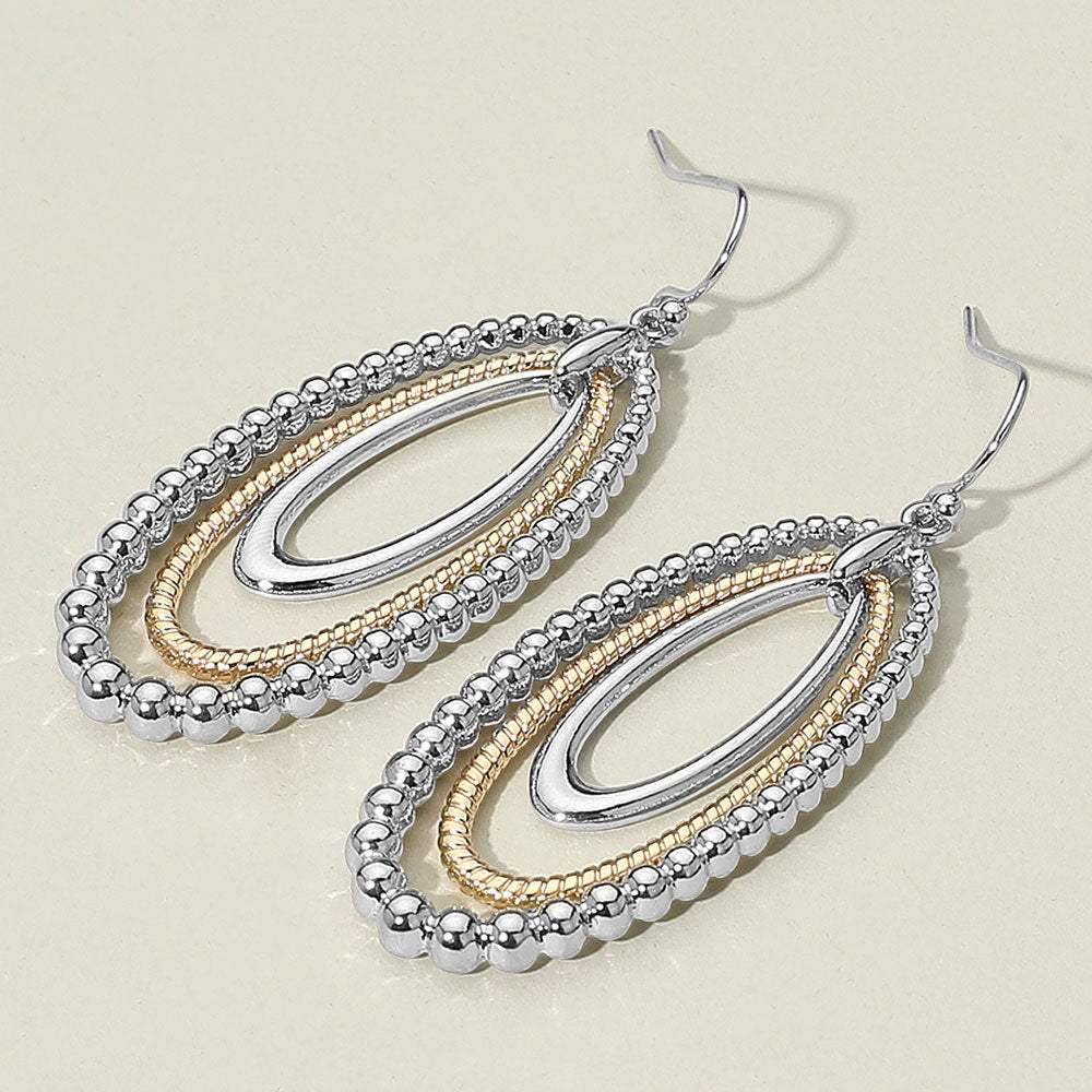 Textured Bead Layered Oval Dangle Earrings - Madeline Love - Flyclothing LLC