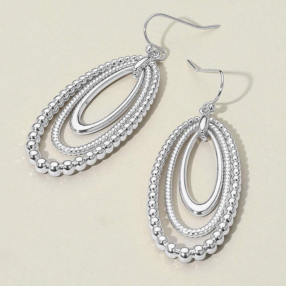 Textured Bead Layered Oval Dangle Earrings - Madeline Love - Flyclothing LLC