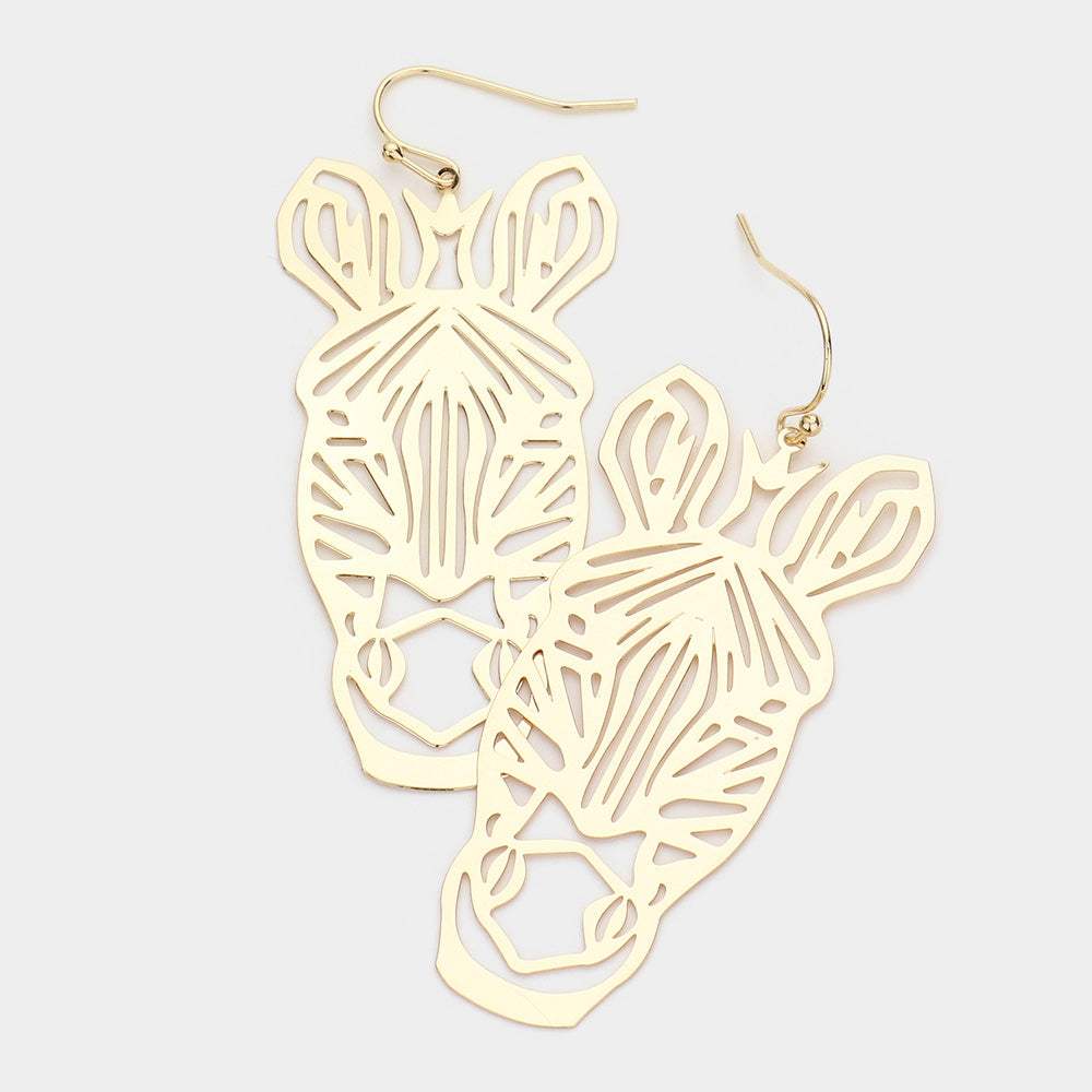 Brass Metal Cutout Zebra Dangle Earrings - Madeline Love - Flyclothing LLC