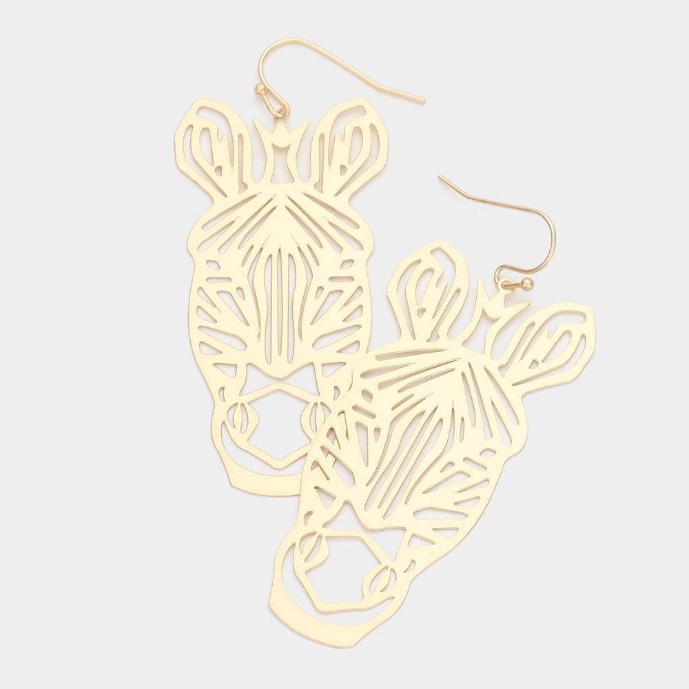 Brass Metal Cutout Zebra Dangle Earrings - Madeline Love - Flyclothing LLC