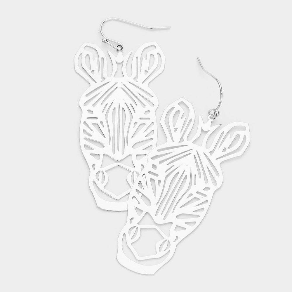 Brass Metal Cutout Zebra Dangle Earrings - Madeline Love - Flyclothing LLC
