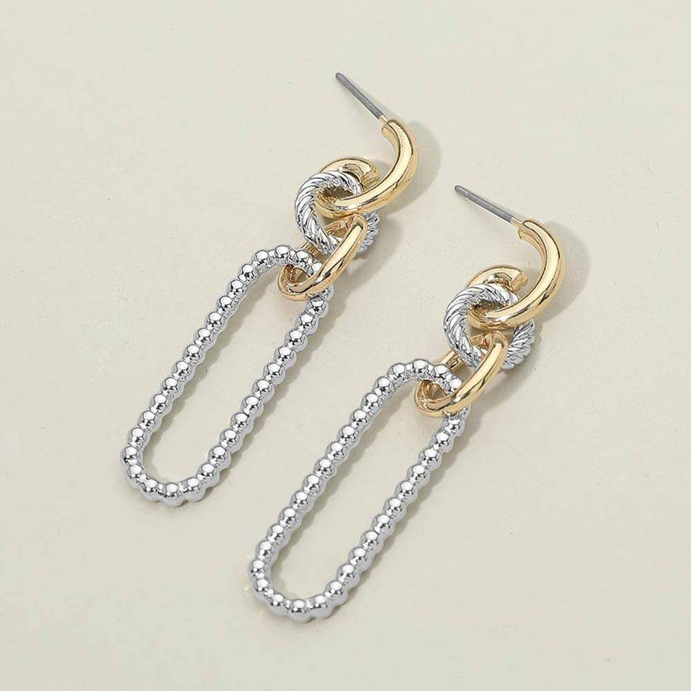 Two Tone Metal Beaded Link Drop Earrings - Madeline Love - Flyclothing LLC