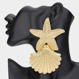 Oversized Textured Metal Starfish Sea Shell Link Earrings - Madeline Love - Flyclothing LLC