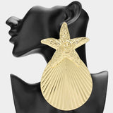 Oversized Textured Metal Starfish Seashell Drop Statement Earrings - Madeline Love - Flyclothing LLC