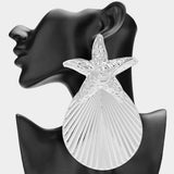 Oversized Textured Metal Starfish Seashell Drop Statement Earrings - Madeline Love - Flyclothing LLC