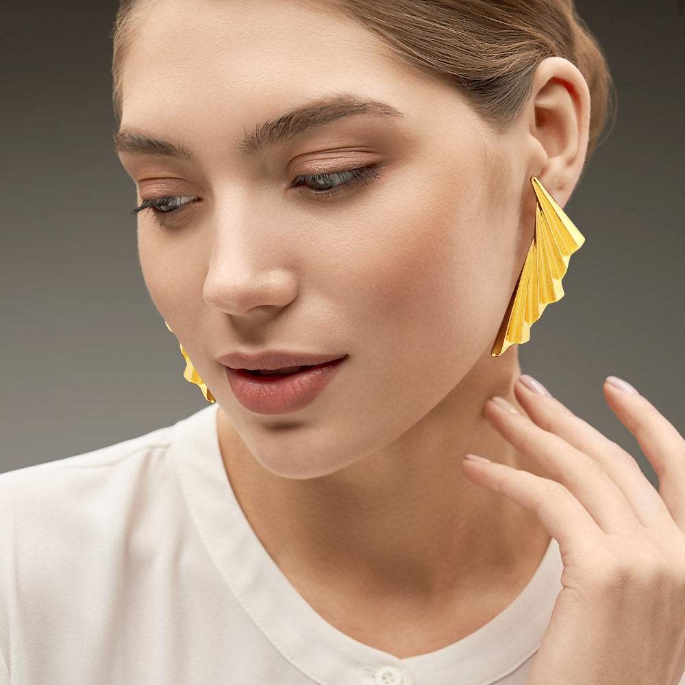 Bold Metal Sculpted Fan Drop Earrings - Madeline Love - Flyclothing LLC