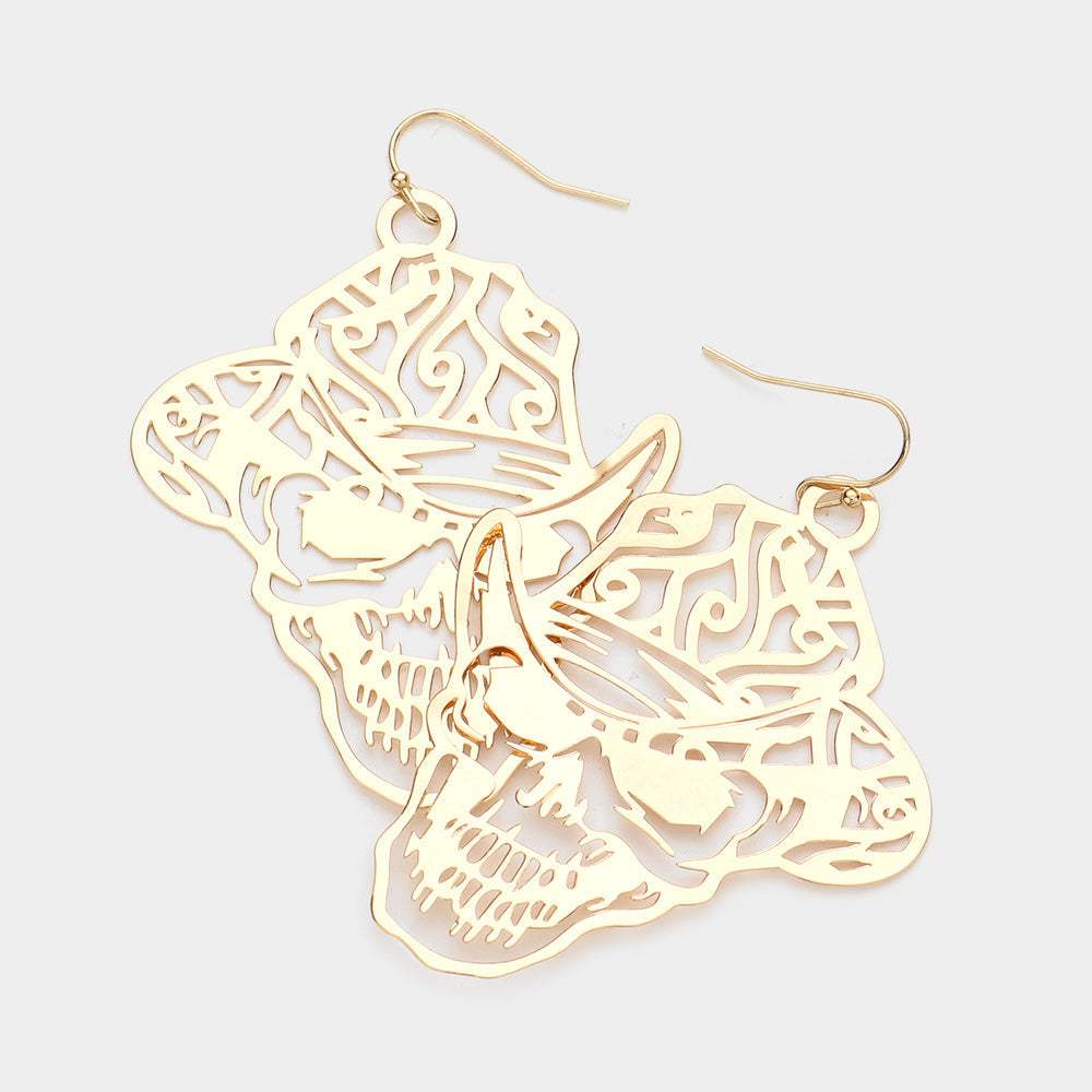 Brass Metal Cutout Skull Dangle Earrings - Madeline Love - Flyclothing LLC