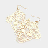 Brass Metal Cutout Skull Dangle Earrings - Madeline Love - Flyclothing LLC
