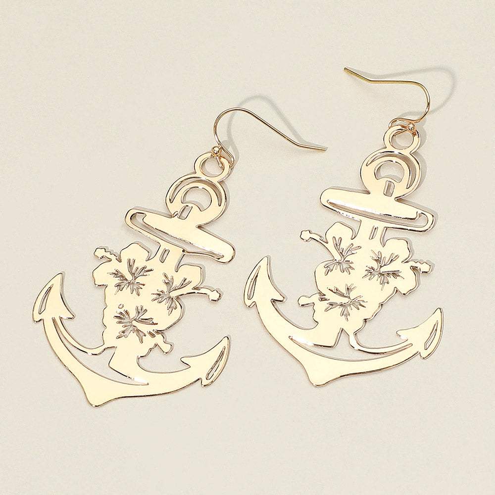 Brass Metal Cutout Anchor Dangle Earrings - Madeline Love - Flyclothing LLC