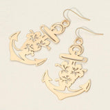 Brass Metal Cutout Anchor Dangle Earrings - Madeline Love - Flyclothing LLC