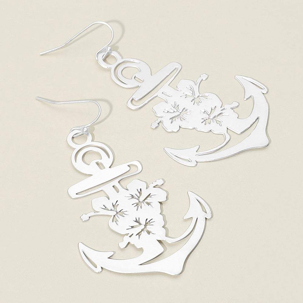 Brass Metal Cutout Anchor Dangle Earrings - Madeline Love - Flyclothing LLC