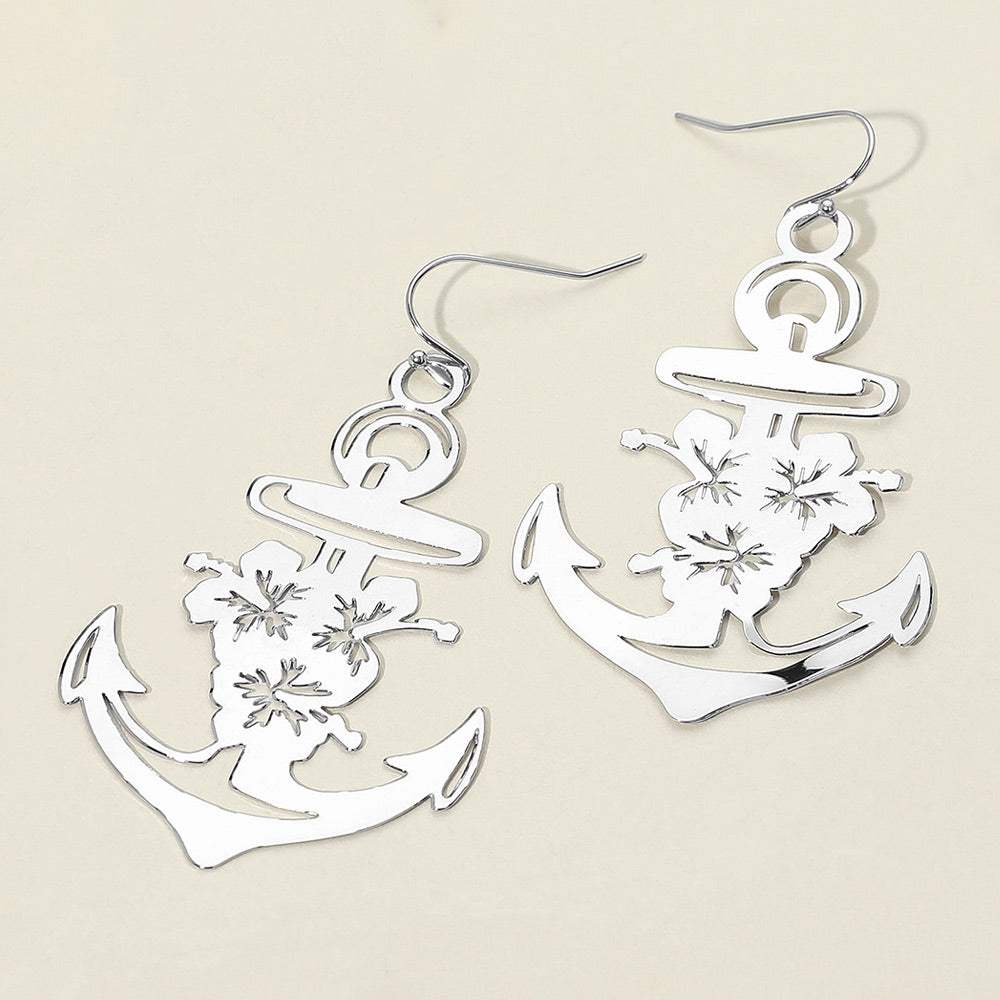 Brass Metal Cutout Anchor Dangle Earrings - Madeline Love - Flyclothing LLC
