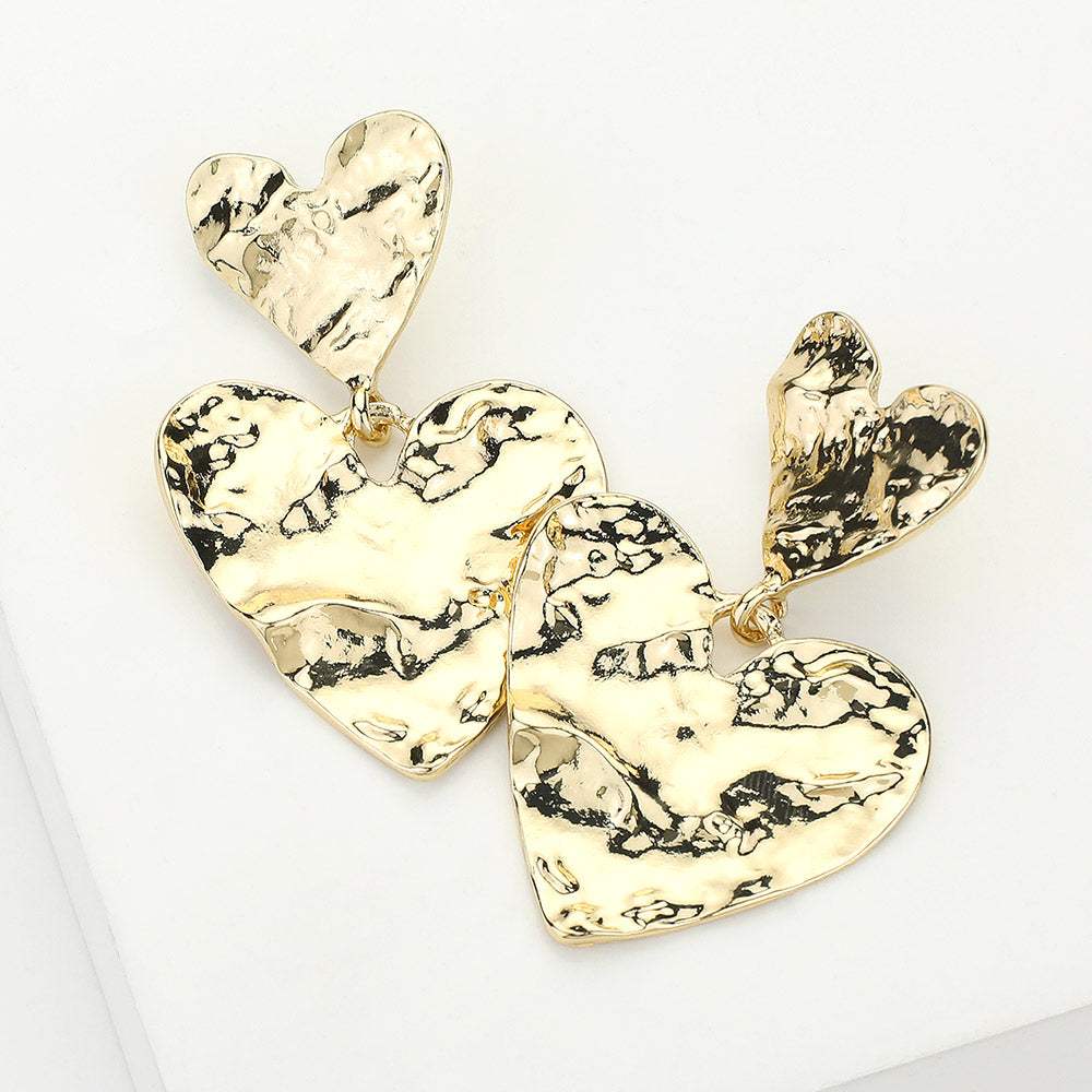 Hammered Metal Heart Dangle Earrings - Madeline Love - Flyclothing LLC