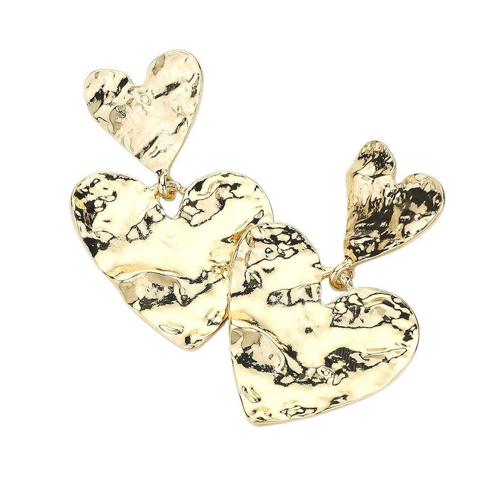 Hammered Metal Heart Dangle Earrings - Madeline Love - Flyclothing LLC