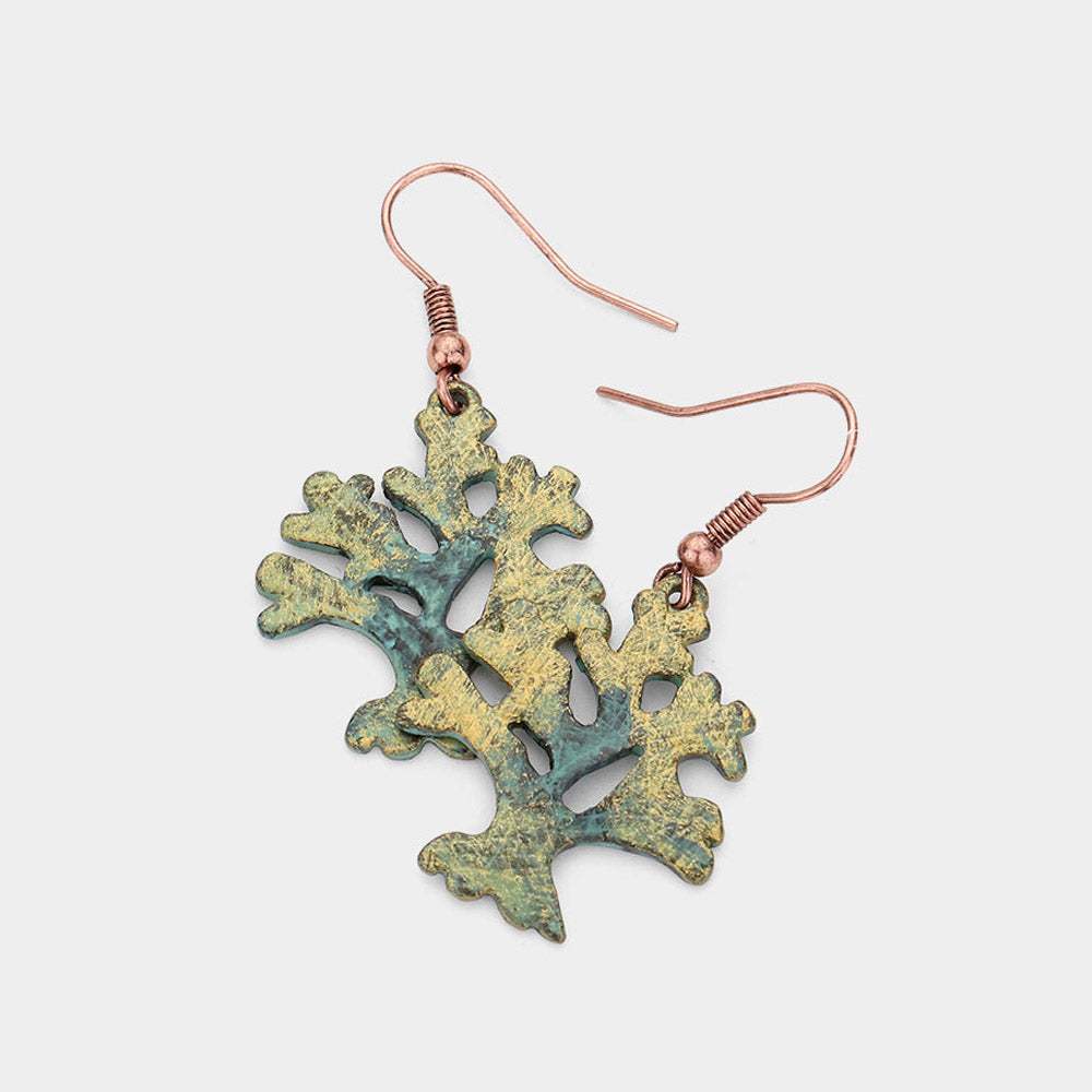 Gold Detailed Metal Tree of Life Dangle Earrings - Madeline Love - Flyclothing LLC