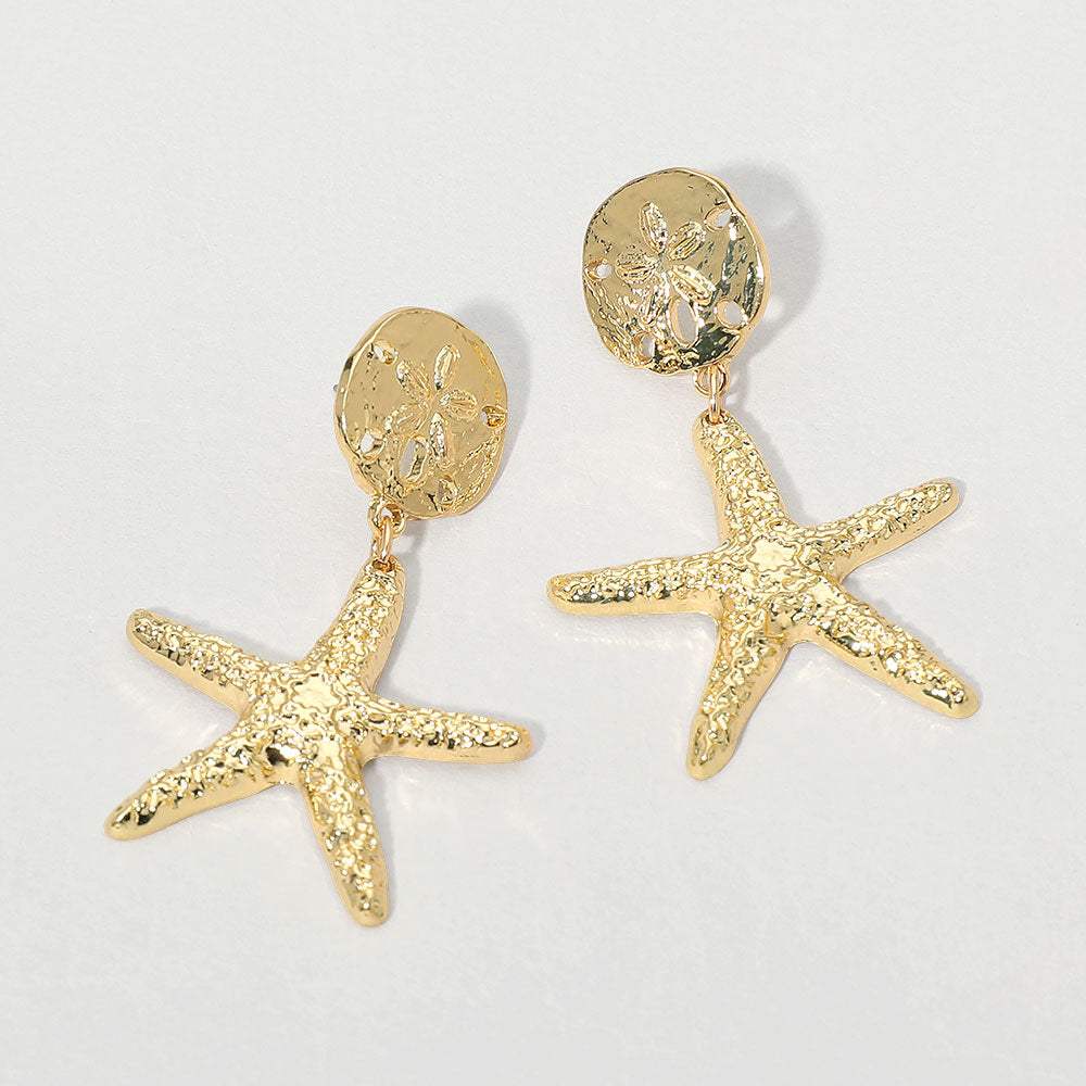 Hammered Metal Starfish Drop Dangle Earrings - Madeline Love - Flyclothing LLC