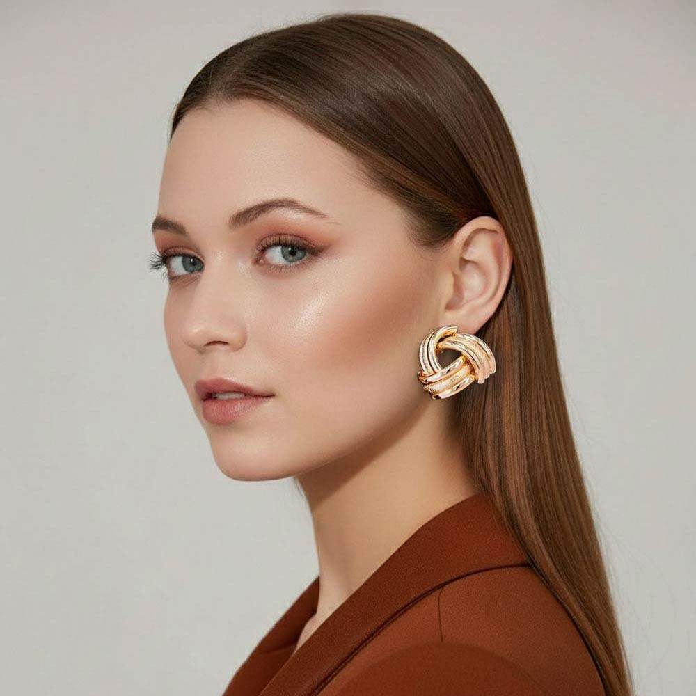 Textured Intertwined Metal Knot Statement Earrings - Madeline Love - Flyclothing LLC