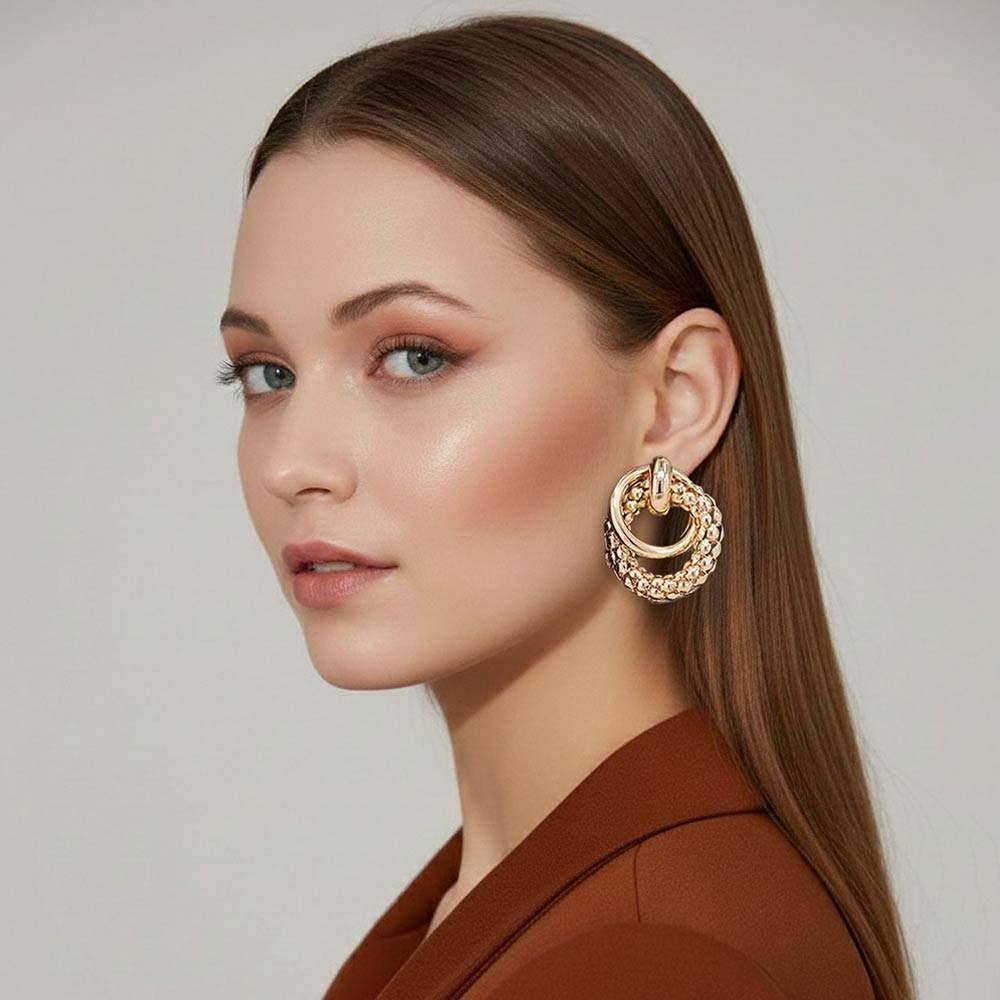 Bold Textured Metal Interlinked Hoop Drop Earrings - Madeline Love - Flyclothing LLC