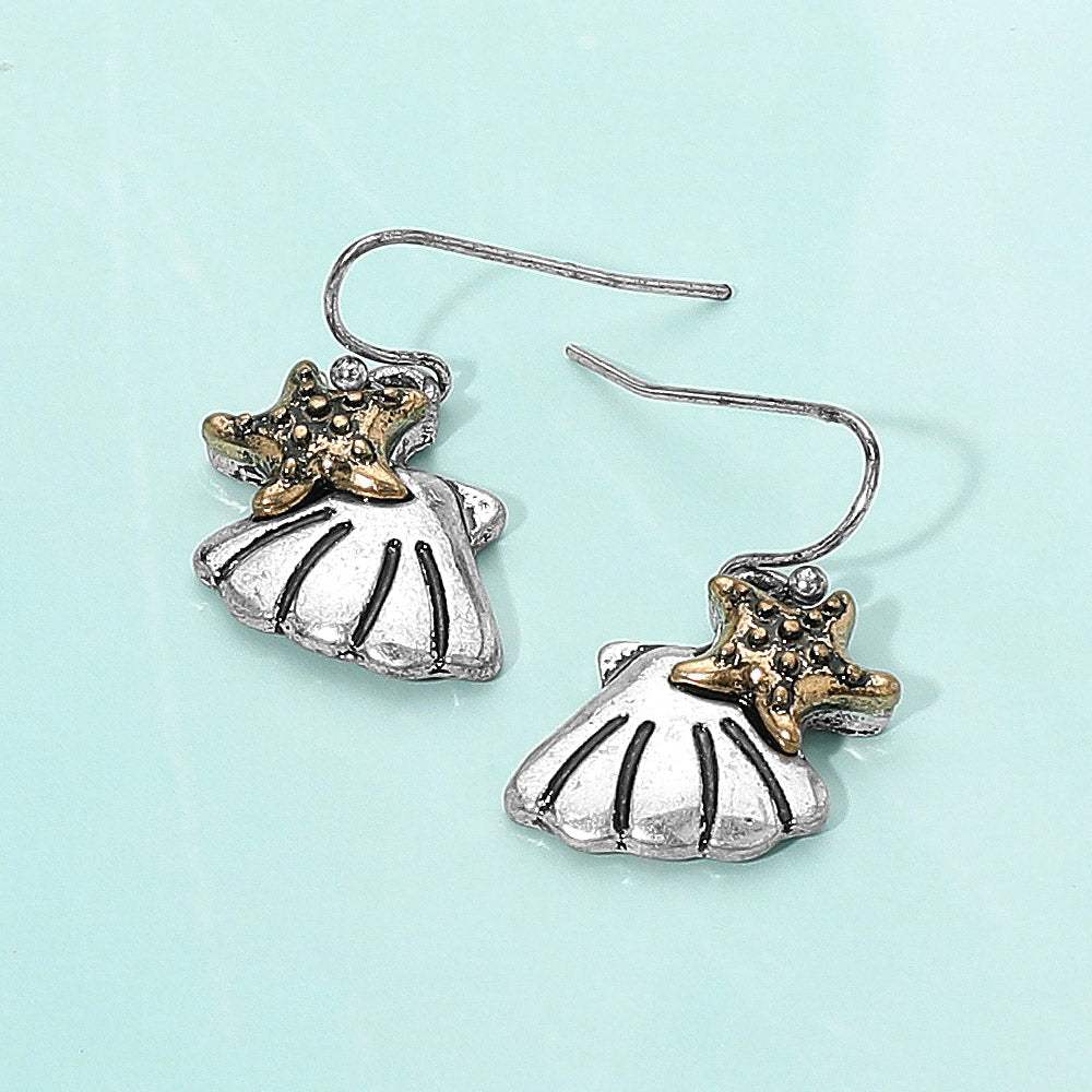 Metal Starfish Shell Dangle Earrings - Madeline Love - Flyclothing LLC