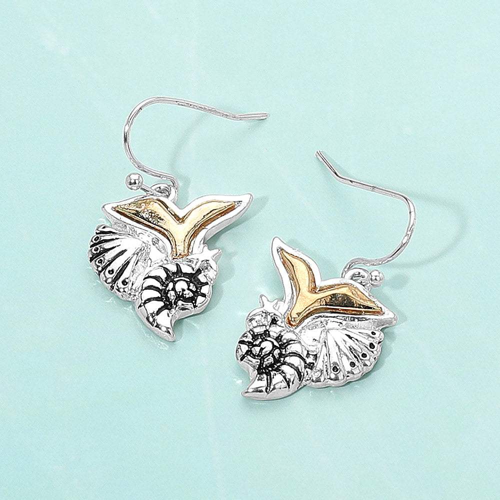Metal Whale Tail Starfish Conch Shell Dangle Earrings - Madeline Love - Flyclothing LLC