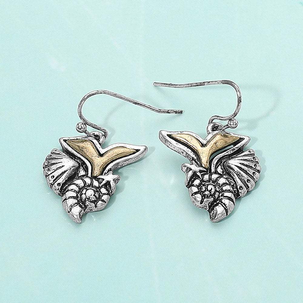 Metal Whale Tail Starfish Conch Shell Dangle Earrings - Madeline Love - Flyclothing LLC