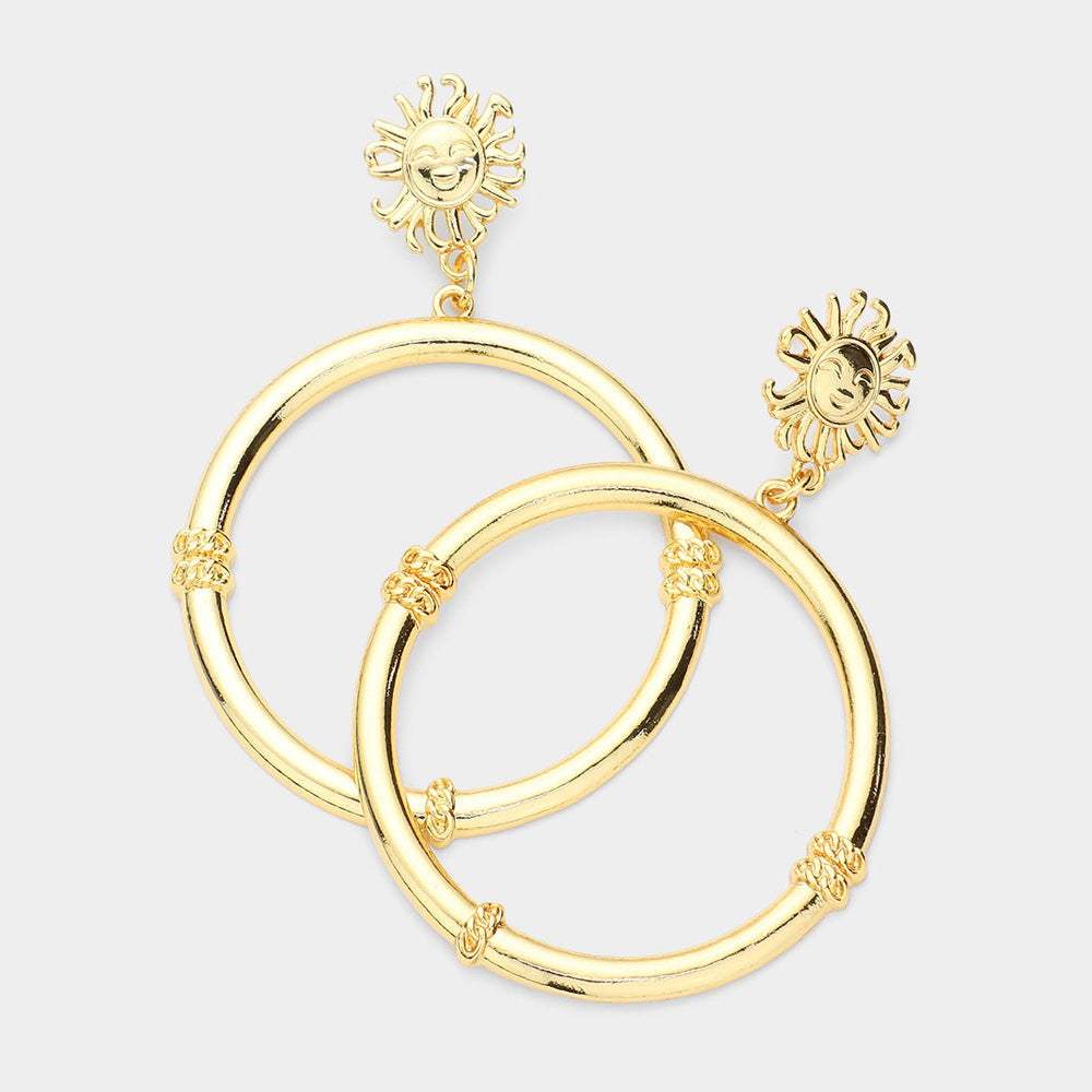 Sun Accented Open Metal Circle Link Dangle Earrings - Madeline Love - Flyclothing LLC