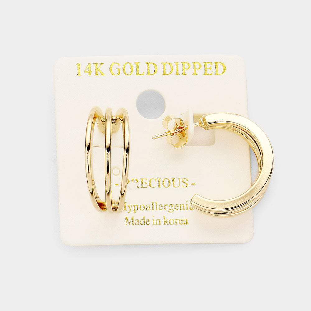 14K Gold Dipped Triple Layered Metal Hypoallergenic Half Hoop Earrings - Madeline Love - Flyclothing LLC