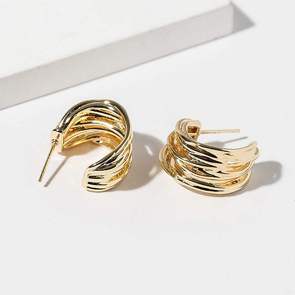 Gold Dipped Layered Curve Hoop Earrings - Madeline Love - Flyclothing LLC