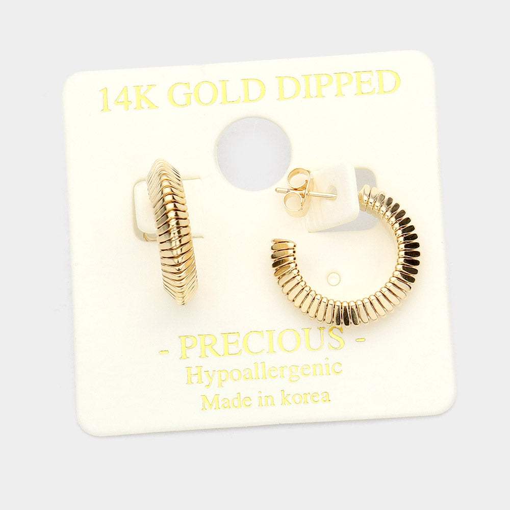 14K Gold Dipped Textured Metal Half Hoop Earrings - Madeline Love - Flyclothing LLC