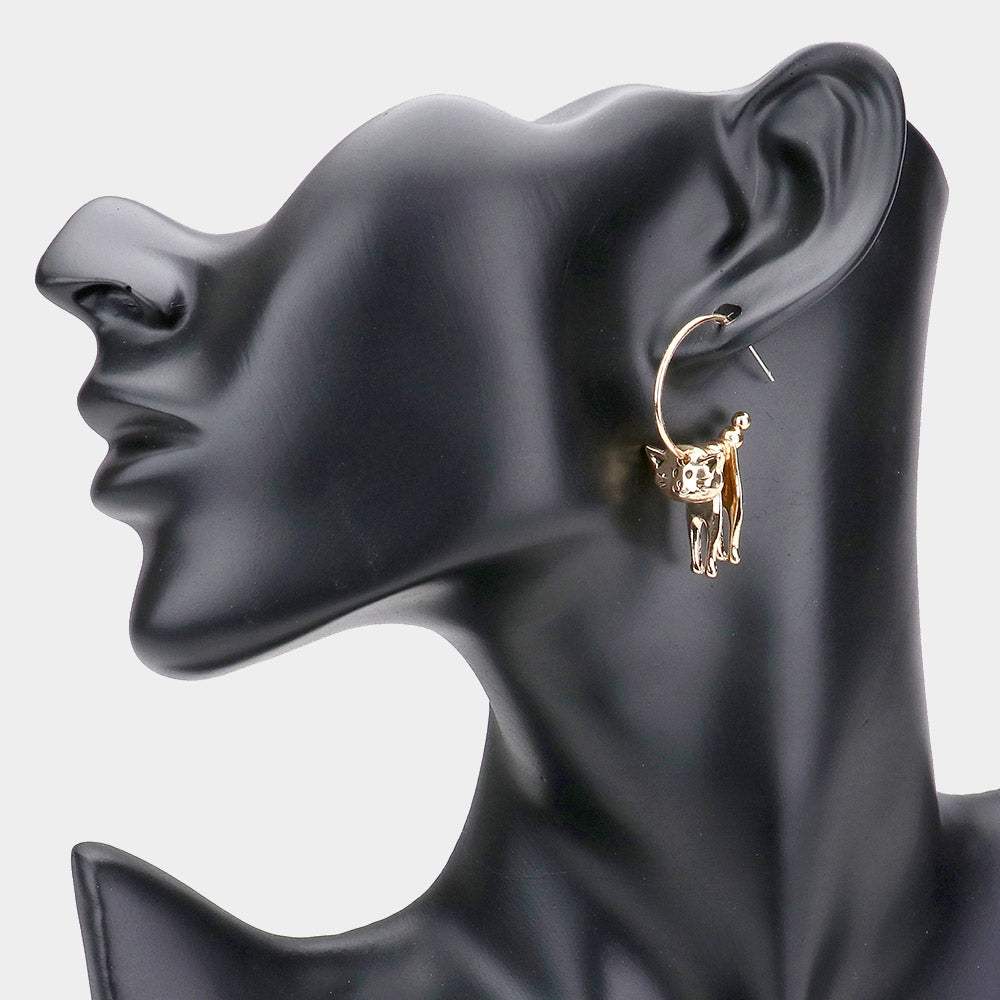 Half Hoop Metal Cat Dangle Earrings - Madeline Love - Flyclothing LLC