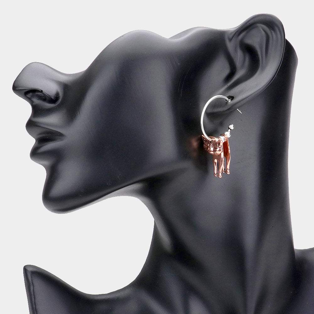 Half Hoop Metal Cat Dangle Earrings - Madeline Love - Flyclothing LLC