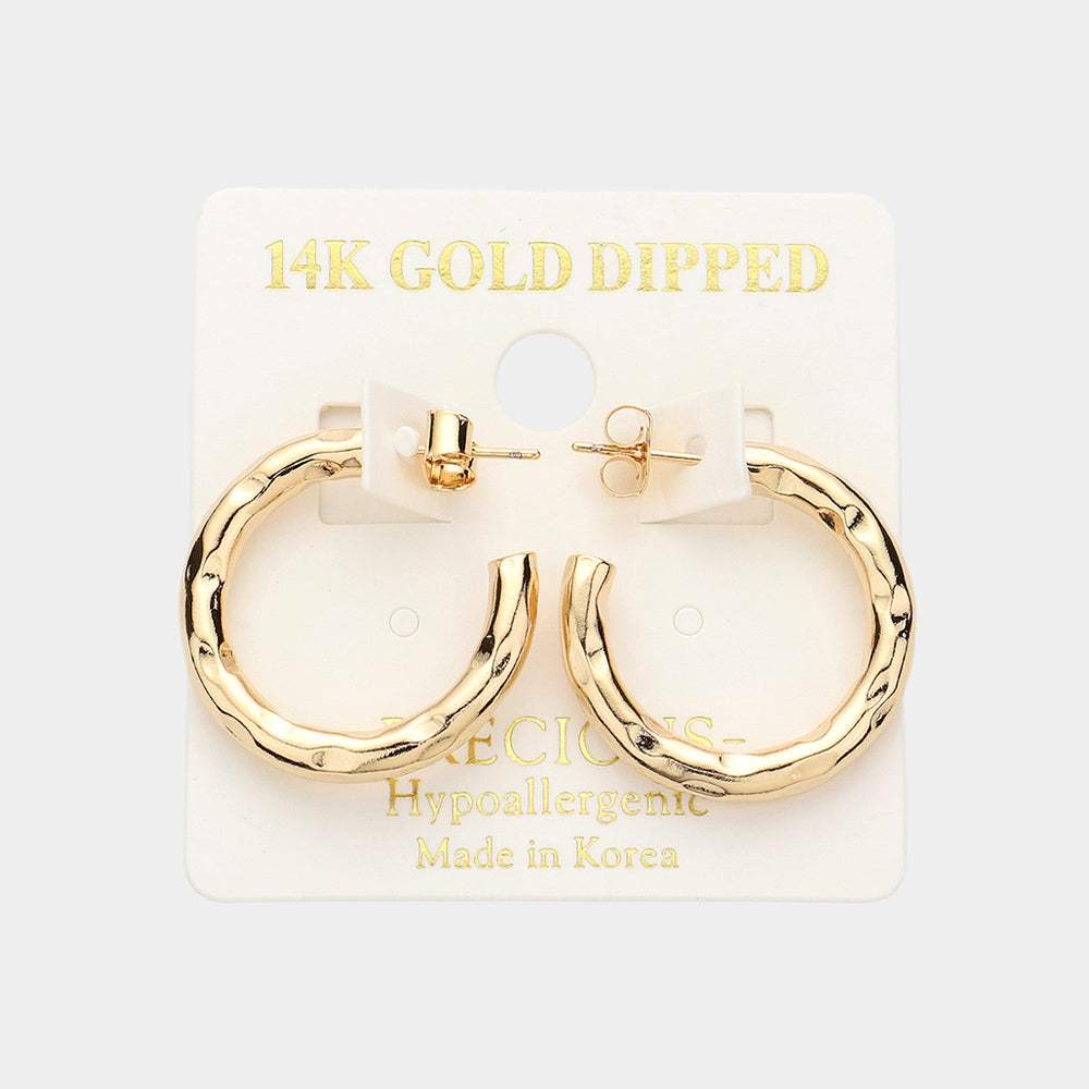 14K Gold Dipped 1 Inch Crushed Metal Hoop Earrings - Madeline Love - Flyclothing LLC