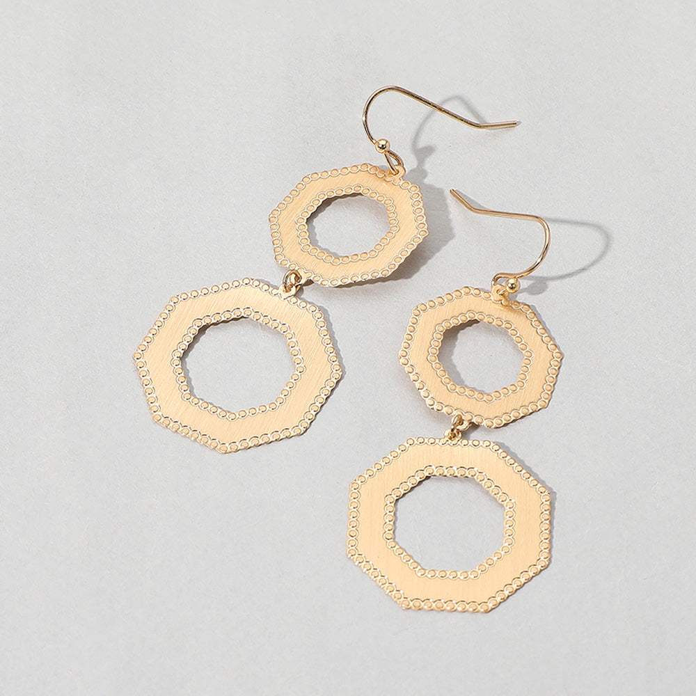 Metal Double Octagon Link Drop Dangle Earrings - Madeline Love - Flyclothing LLC