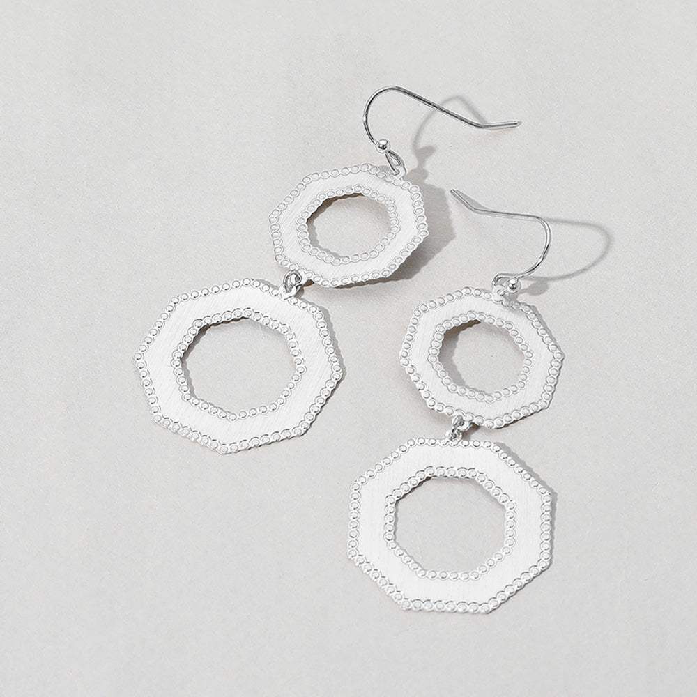 Metal Double Octagon Link Drop Dangle Earrings - Madeline Love - Flyclothing LLC