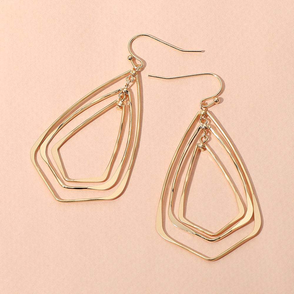 Metal Wire Geometric Triple Layered Dangle Earrings - Madeline Love - Flyclothing LLC