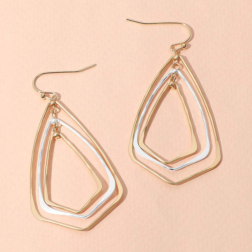 Metal Wire Geometric Triple Layered Dangle Earrings - Madeline Love - Flyclothing LLC