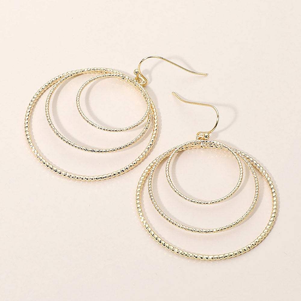 Textured Metal Triple Layered Hoop Dangle Earrings - Madeline Love - Flyclothing LLC