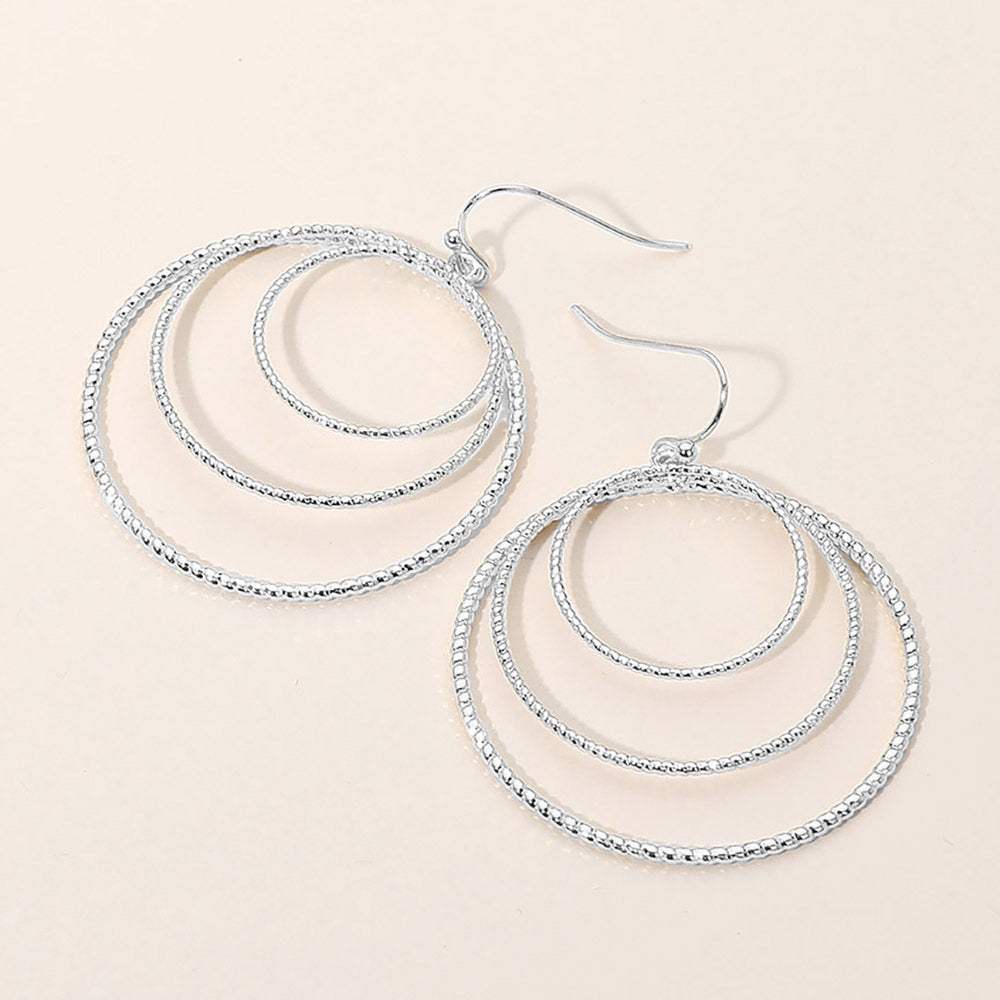 Textured Metal Triple Layered Hoop Dangle Earrings - Madeline Love - Flyclothing LLC