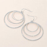Textured Metal Triple Layered Hoop Dangle Earrings - Madeline Love - Flyclothing LLC