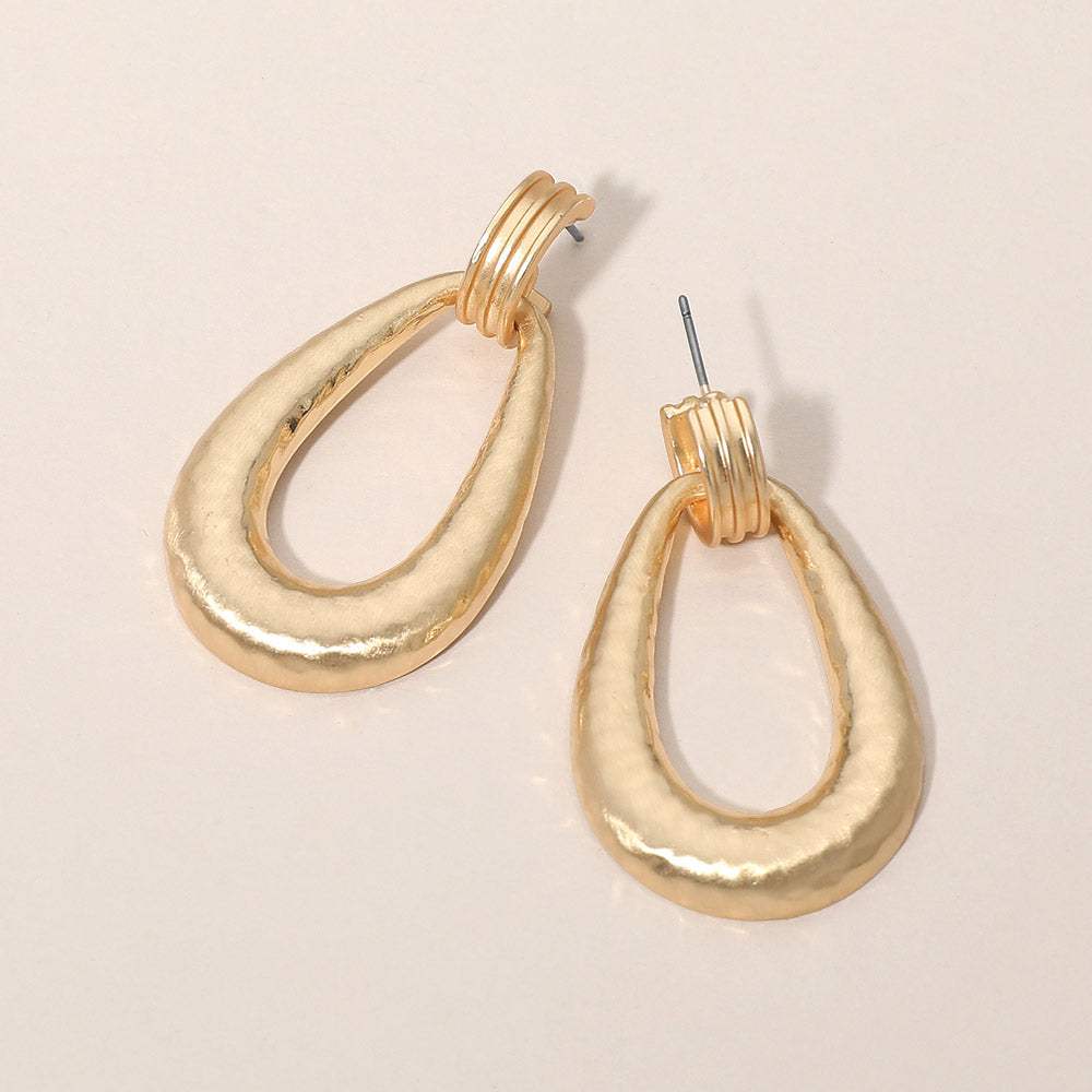Hammered Metal Teardrop Door knocker Earrings - Madeline Love - Flyclothing LLC