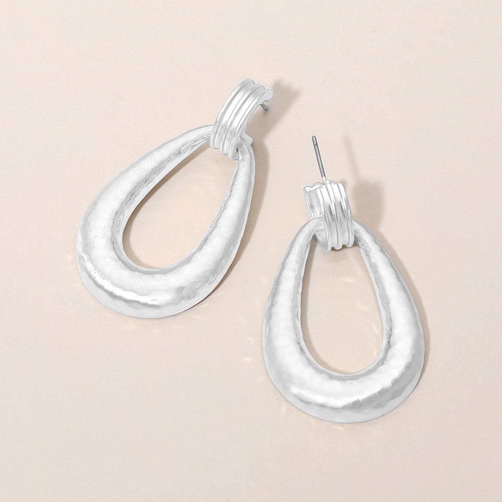Hammered Metal Teardrop Door knocker Earrings - Madeline Love - Flyclothing LLC