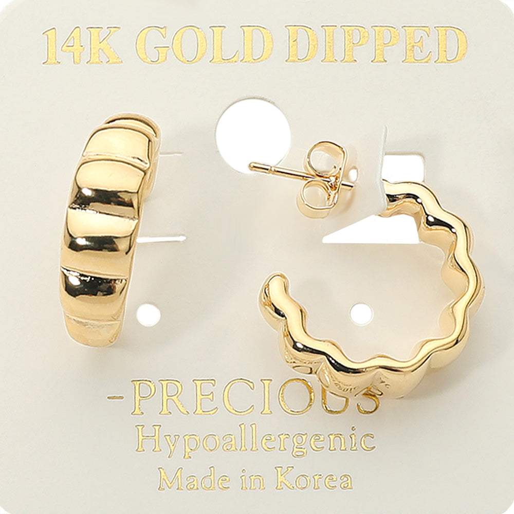 14K Gold Dipped Wavy Ribbed Hoop Earrings - Madeline Love - Flyclothing LLC