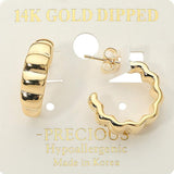 14K Gold Dipped Wavy Ribbed Hoop Earrings - Madeline Love - Flyclothing LLC