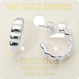 14K Gold Dipped Wavy Ribbed Hoop Earrings - Madeline Love - Flyclothing LLC