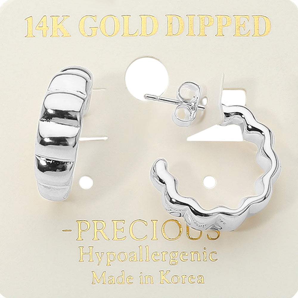 14K Gold Dipped Wavy Ribbed Hoop Earrings - Madeline Love - Flyclothing LLC