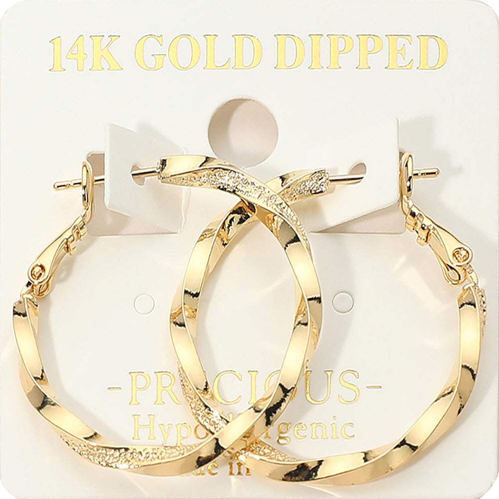 14K Gold Dipped Hypoallergenic Textured Twisted Hoop Earrings - Madeline Love - Flyclothing LLC