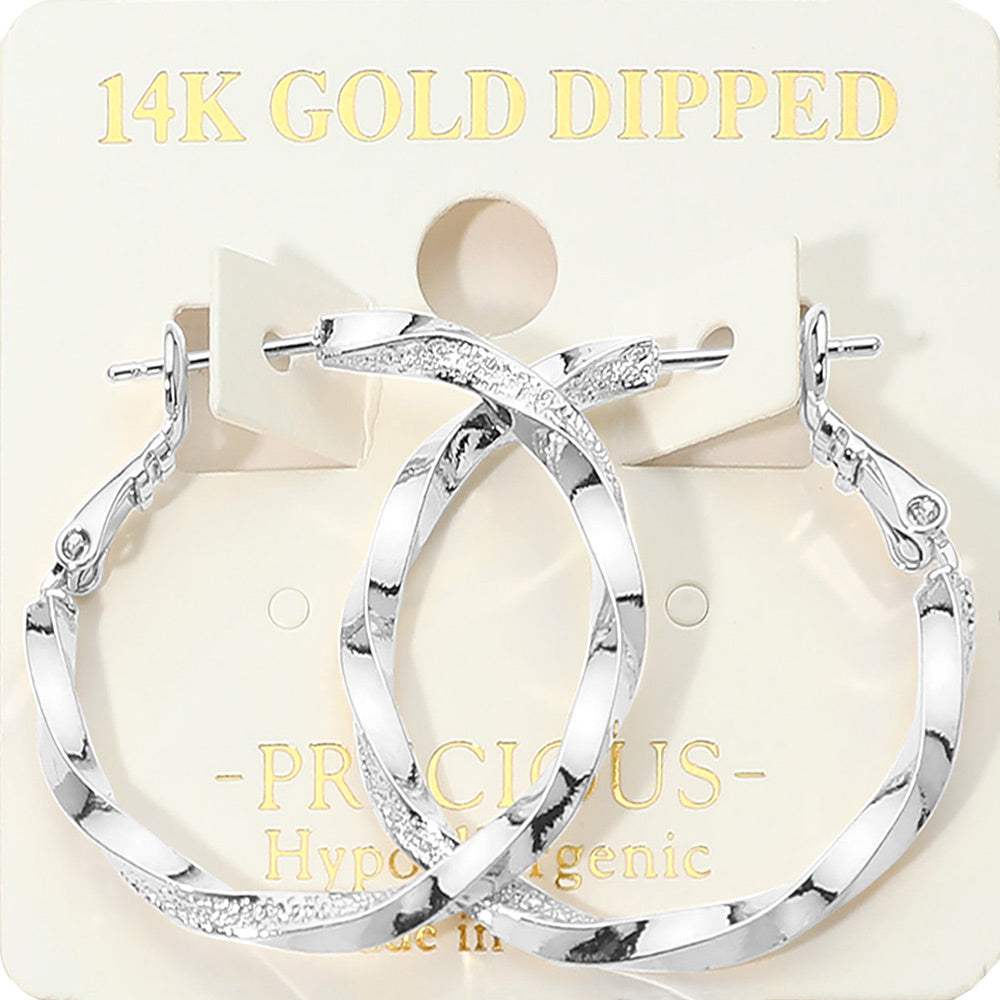 14K Gold Dipped Hypoallergenic Textured Twisted Hoop Earrings - Madeline Love - Flyclothing LLC