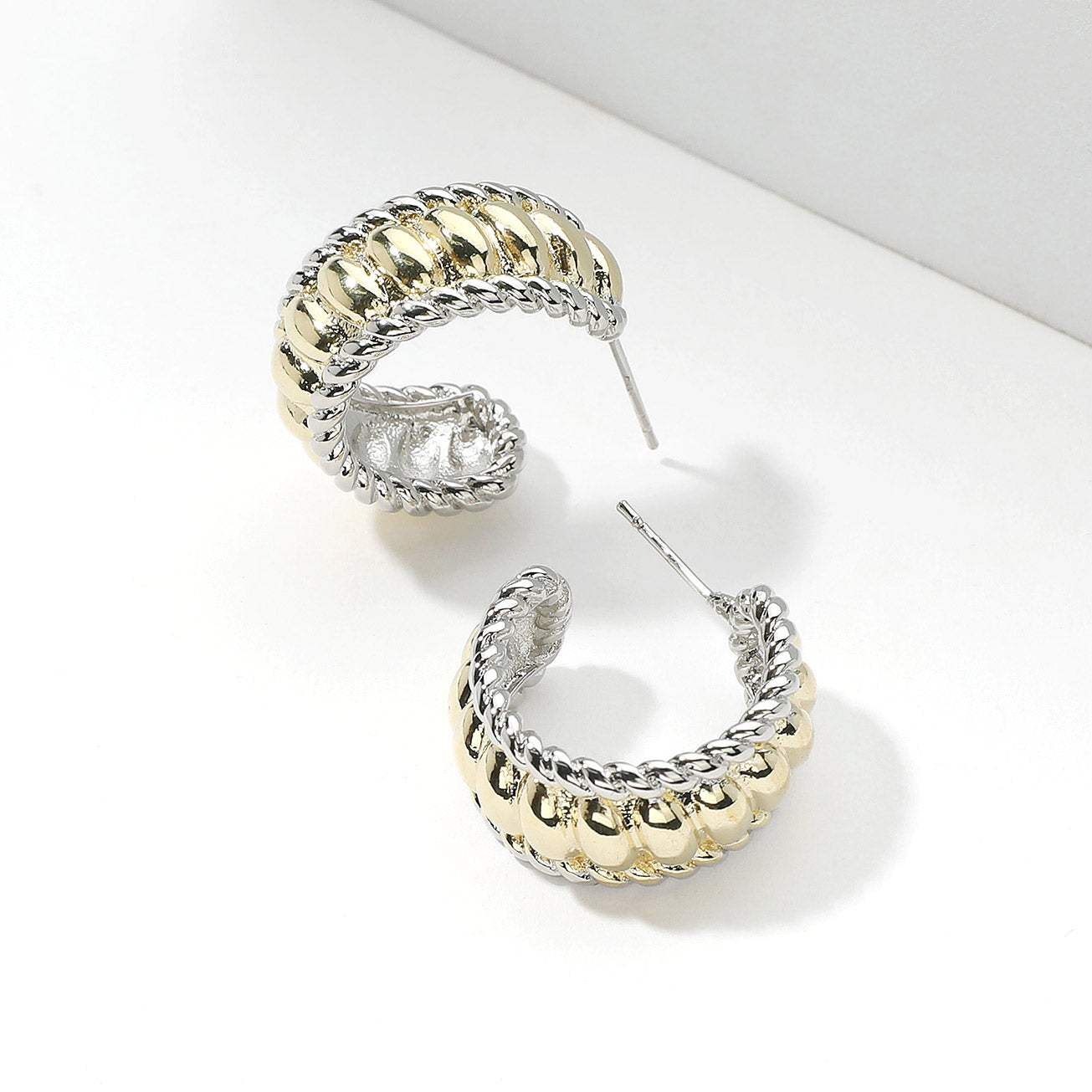 Two Tone Textured Hoop Earrings - Madeline Love - Flyclothing LLC