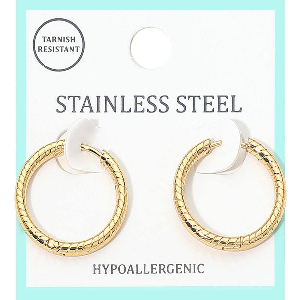 Stainless Steel Textured Huggie Hoop Earrings - Madeline Love - Flyclothing LLC
